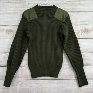 US Military Wool Commando Sweater Mens 44 Green Rib Knit Canvas Elbow Patch